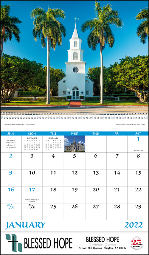 Scenic Churches Spiral Bound Wall Calendar for 2022